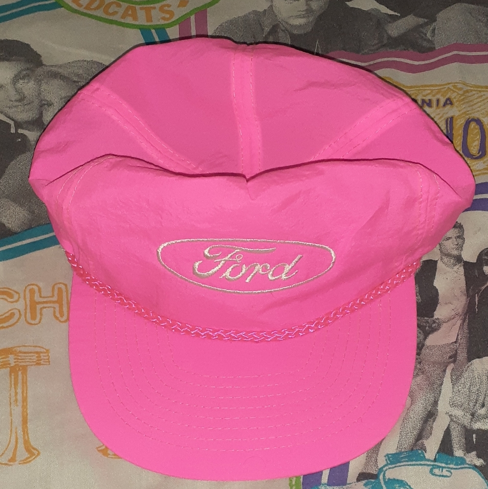 80s Ford Hot Pink Nylon Hat Cap Vintage